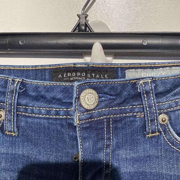 Aeropostale Women's Blue Denim Stretch Curvy Boot Jeans Medium Wash Size 00 Long - Picture 4 of 12